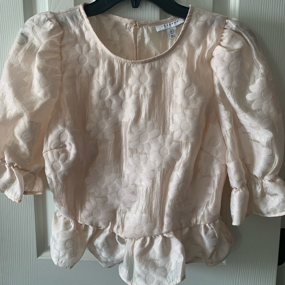 TopShop Cream Floral Peplum Top